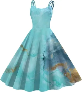 Vintage Cocktail Dresses for Women Fashion Sleeveless Knee Length Retro A Line Flared Swing Formal Prom Party