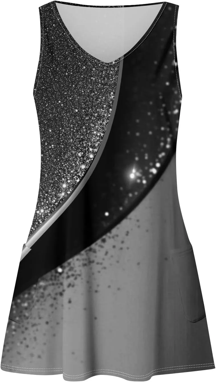 Women Summer Dresses Sleeveless V Neck Swimsuit Coverup Vacation Casual Sundress Printed Beach Dress with Pocket