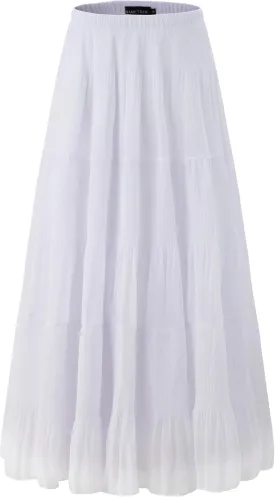 Women's Chiffon Elastic High Waist Pleated A-Line Flared Maxi Skirts