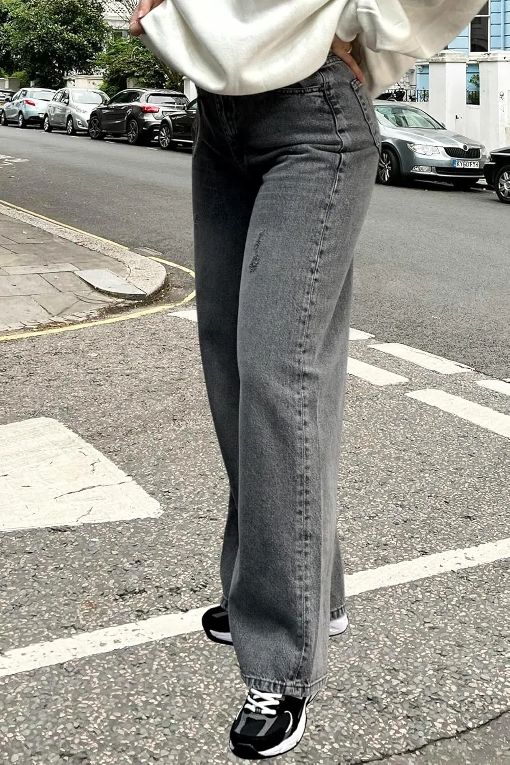 Women's Straight Leg High Waist Baggy Denim Jeans Loose Boyfriend Casual Stretchy Jeans