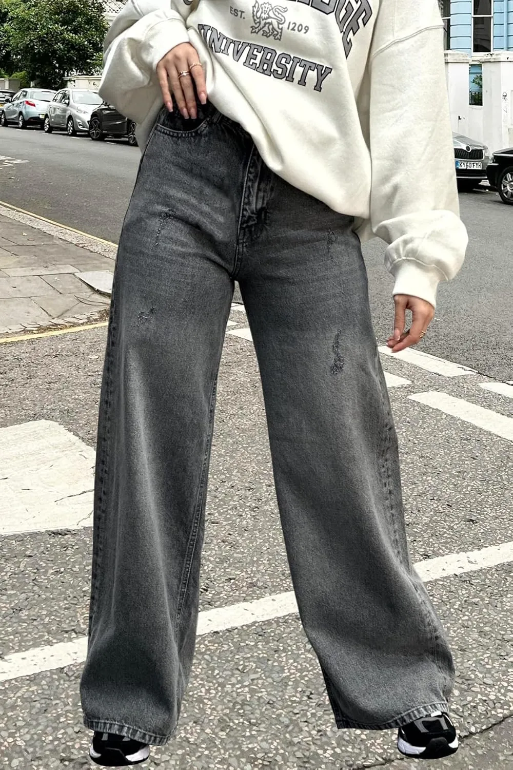 Women's Straight Leg High Waist Baggy Denim Jeans Loose Boyfriend Casual Stretchy Jeans
