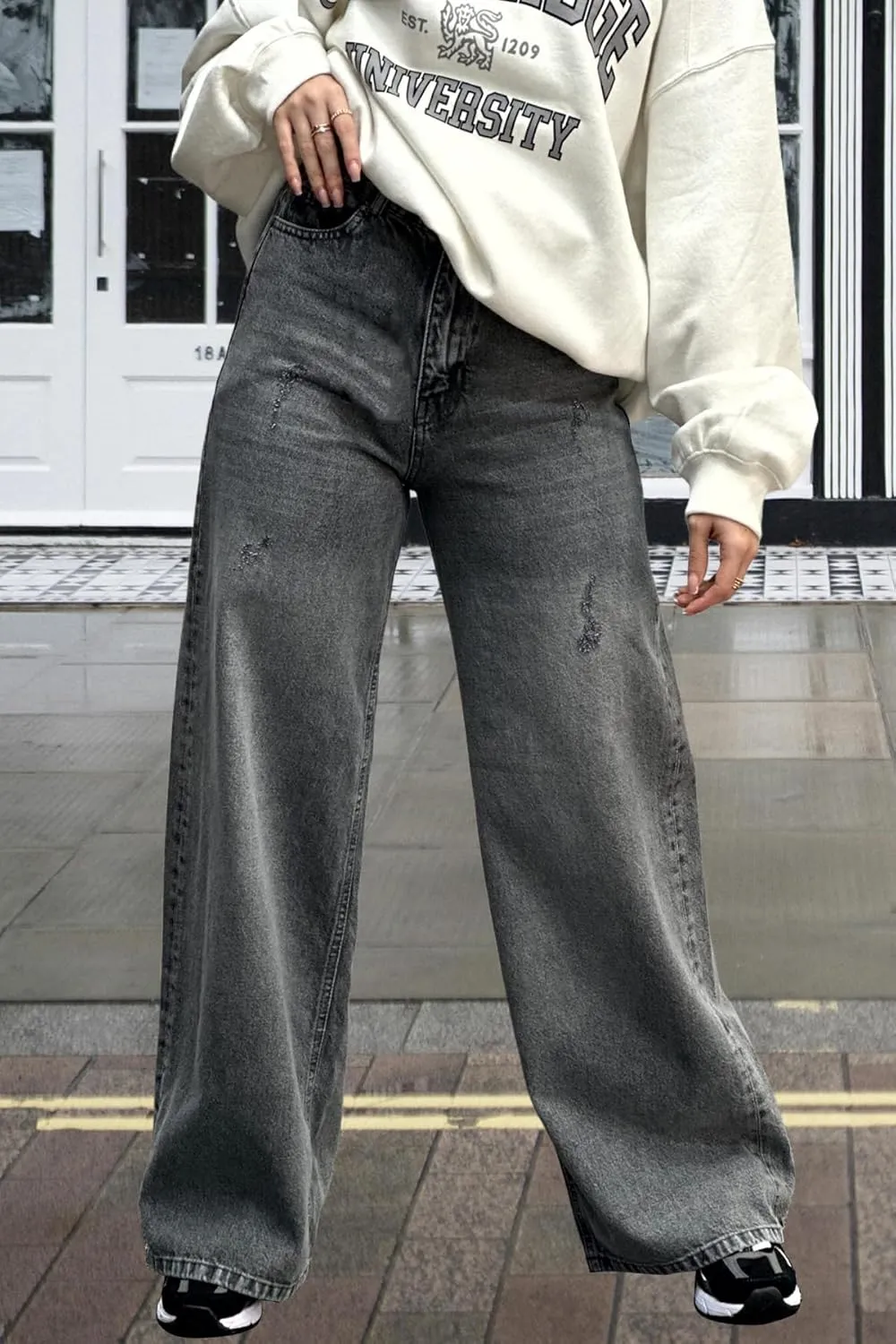 Women's Straight Leg High Waist Baggy Denim Jeans Loose Boyfriend Casual Stretchy Jeans
