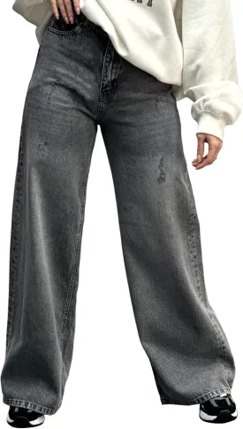 Women's Straight Leg High Waist Baggy Denim Jeans Loose Boyfriend Casual Stretchy Jeans