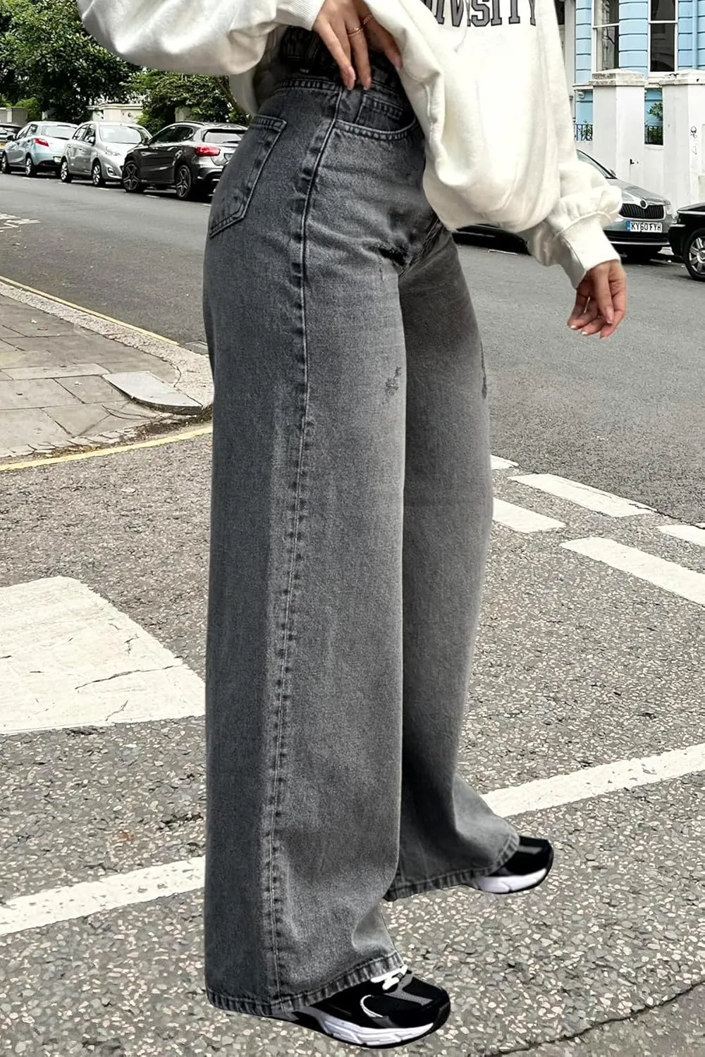 Women's Straight Leg High Waist Baggy Denim Jeans Loose Boyfriend Casual Stretchy Jeans
